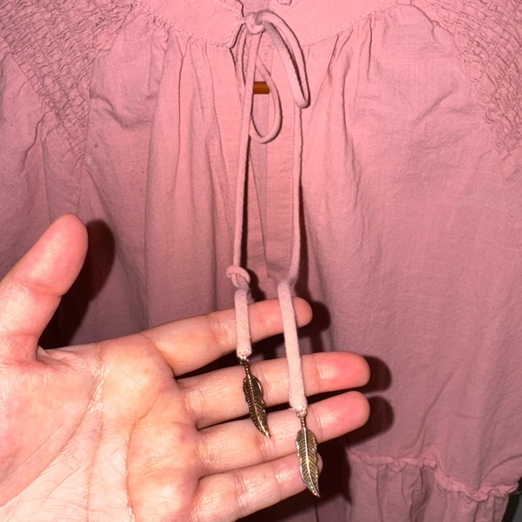 Dusty Pink Boho Tiered Peasant Dress | Feather Tie Neckline & Puff Sleeves Sold❌ - Picture 5 of 5